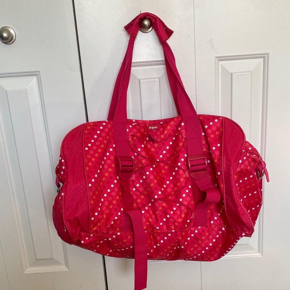 Thirty One Adorable Y2K Vibrant Pink Polka Dot Women's Large Travel Bag Duffle